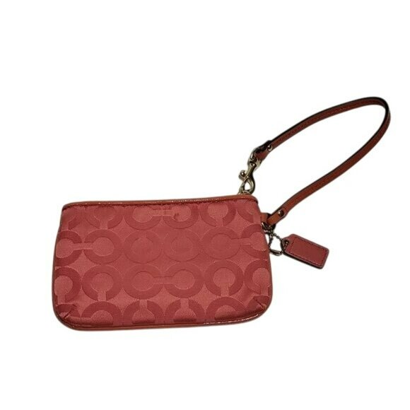 Coach Signature Wristlet Purse Bag Clutch Melon Orange Coral Pink Women's OS - Picture 2 of 13